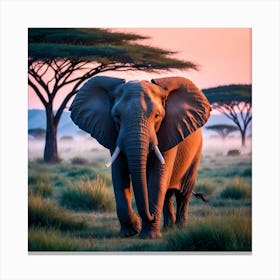 Elephant At Sunrise Canvas Print