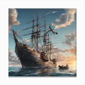  A Bird Catches A Fish From The Sea Next To A Giant  Canvas Print