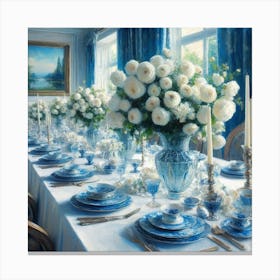 Blue And White Dining Room 1 Canvas Print