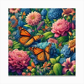 Colourful Butterfly Art with Flowers III Canvas Print