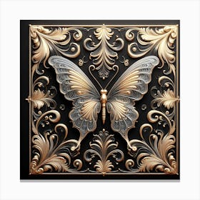 Black & Gold Decorative Panel with Butterfly Canvas Print