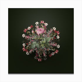 Vintage Pink French Roses Flower Wreath on Olive Green n.0645 Canvas Print