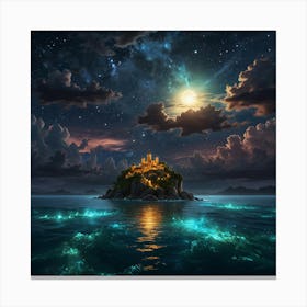 Island In The Sea At Night Canvas Print