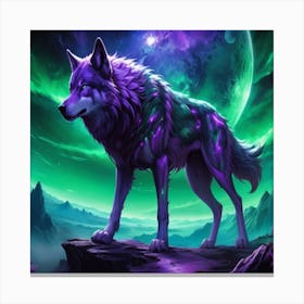 A stunning anime picture of a wolf in green and purple Canvas Print