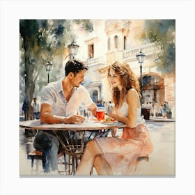 Alfresco Affection: A Romantic Urban Encounter Over Lunch Canvas Print