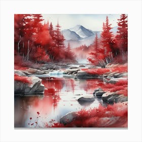 Red Water art Watercolor Canvas Print