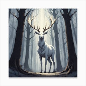 A White Stag In A Fog Forest In Minimalist Style Square Composition 41 Canvas Print