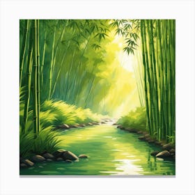 A Stream In A Bamboo Forest At Sun Rise Square Composition 268 Canvas Print