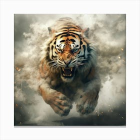 Tiger Running Through Smoke Canvas Print