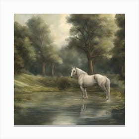 White Horse By The Water Canvas Print