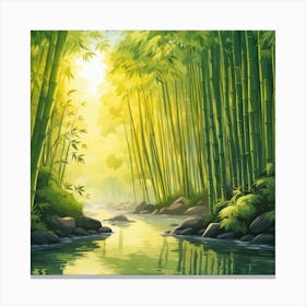 A Stream In A Bamboo Forest At Sun Rise Square Composition 69 Canvas Print