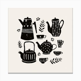 Tea O'Clock Black Square Canvas Print