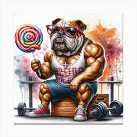 Gym Bulldog With Lollipop Canvas Print
