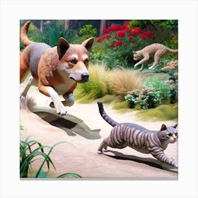 Cat And Dog Running Canvas Print