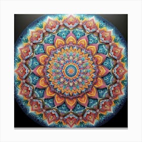 A vibrant diamond painting of a complex Mandala, with a mesmerizing interplay of light and shadow between the different colored diamonds 2 Canvas Print