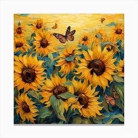 Sunflowers And Butterflies 3 Canvas Print