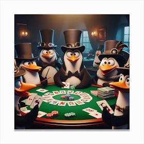 Penguins At The Poker Table 1 Canvas Print