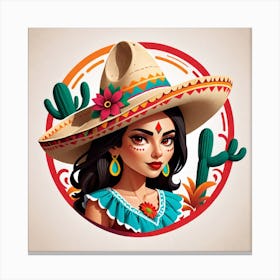 Mexican Girl In Sombrena 2 Canvas Print