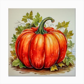 Autumn Harvest Pumpkin Art - Realistic Watercolor Fall Decor Canvas Print