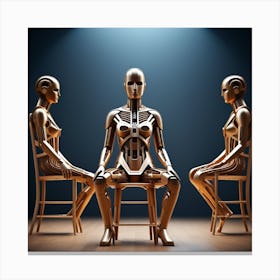 Three Robots Sitting On Chairs Canvas Print