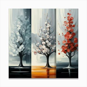 Three different paintings each containing cherry trees in winter, spring and fall 5 Canvas Print