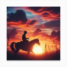 Silhouette Of A Cowboy Riding Into The Sunset, C4d, Dreamy And Optimistic, Vibrant Sky Toile