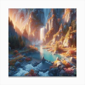 Waterfall In The Mountains Canvas Print