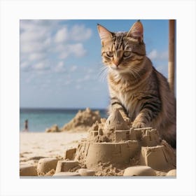 Cat Playing In The Sand 1 Canvas Print