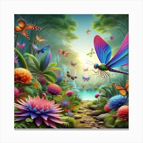 Dragonfly In The Garden Canvas Print