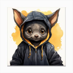 Watercolour Cartoon Bat In A Hoodie Canvas Print