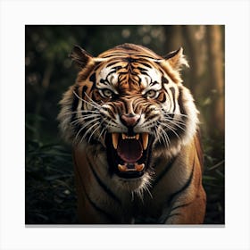 Tiger Roaring In The Forest 2 Canvas Print