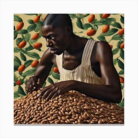 Man Sorting Almonds Canvas Print