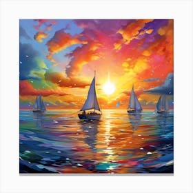 Sailboats At Sunset 14 Canvas Print