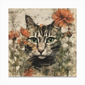 Cat In Flowers 2 Canvas Print