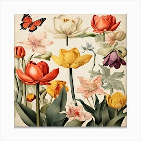 Tulips And Butterflies 4 Canvas Print