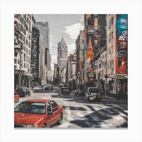 Red Car In The City Canvas Print