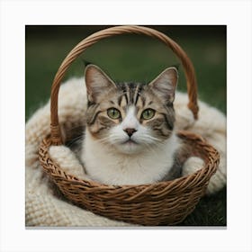 Cat In A Basket 5 Canvas Print