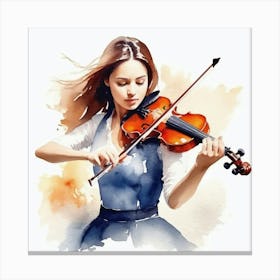 Watercolor Girl Playing Violin Canvas Print