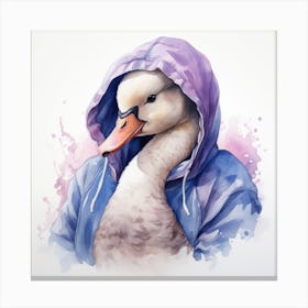 Watercolour Cartoon Swan In A Hoodie 1 Canvas Print