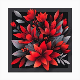 Red Flowers On Black Background Canvas Print