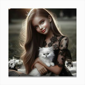 Girl With A Cat 7 Canvas Print