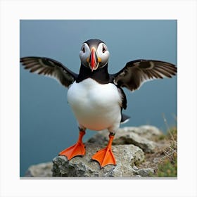 A Playful Puffin Perched On A Rocky Cliff 1 Canvas Print