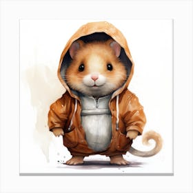 Watercolour Cartoon Hamster In A Hoodie 1 Canvas Print