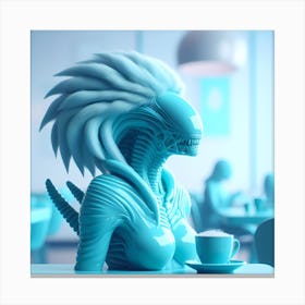 Alien In Coffee Shop 2 Canvas Print