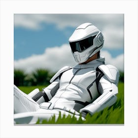 Robot Laying In The Grass 2 Canvas Print