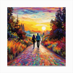 Couple Walking Down The Road Canvas Print