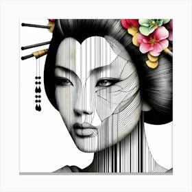 Geisha Portrait - Abstract Line Art Illustration 139 Canvas Print