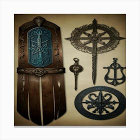 Swords, Shields, And Other Items Canvas Print