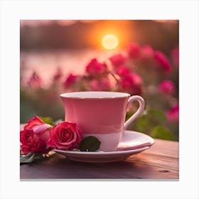 Roses And Coffee At Sunset Canvas Print