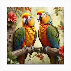 Parrot on a tree branch Canvas Print